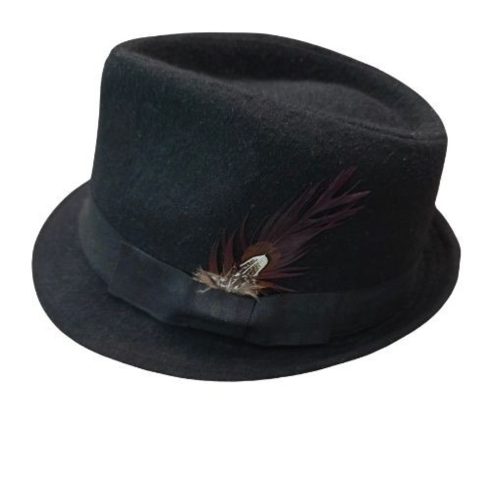 Mens Black‎ Wool Blend Fedora Hat Classic Teardrop Crown Short Brim Felt Cap